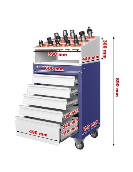 Raft unelte CNC RS101 cu suport robust si carucior