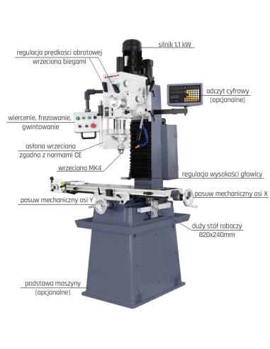 Freza metal ZX 7055 DRO, constructie robusta si precizie