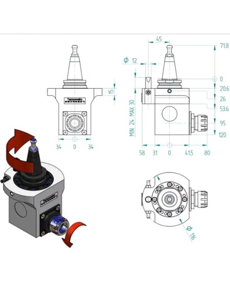 Agregat CNC ISO30, Precizie 90° ER25 pentru Plottere