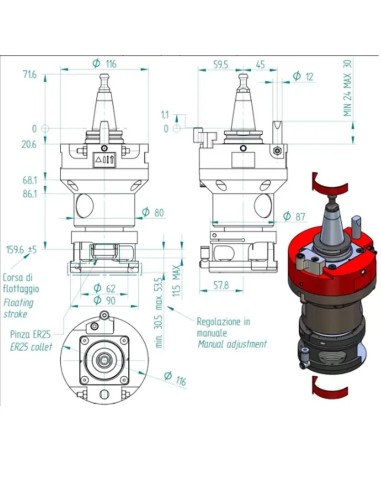 Agregat CNC ISO30 ER32 cu compensare, ideal pentru suprafete neregulate