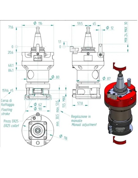 Agregat CNC ISO30 ER32 cu compensare, ideal pentru suprafete neregulate