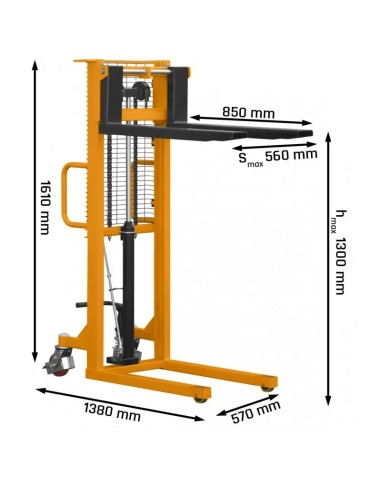 Transpalet CORMAK P513, capacitate 500 kg si ridicare 1300 mm