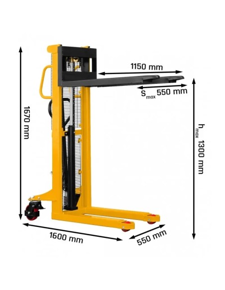 Stivuitor manual 1000 kg, ridicare 1300 mm, ergonomic