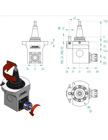 Agregat CNC ISO30 Precizie 90° ER25 pentru Plottere