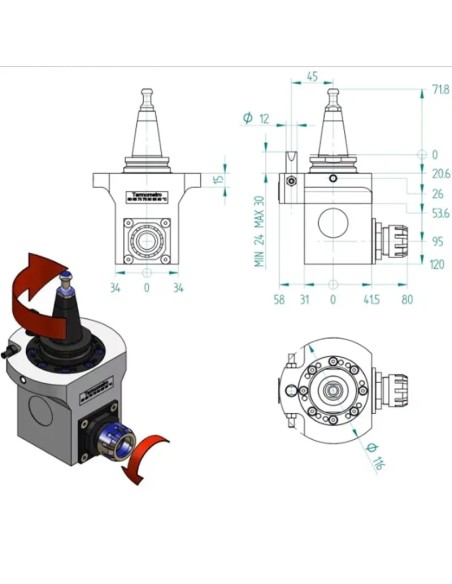 Agregat CNC ISO30 Precizie 90° ER25 pentru Plottere