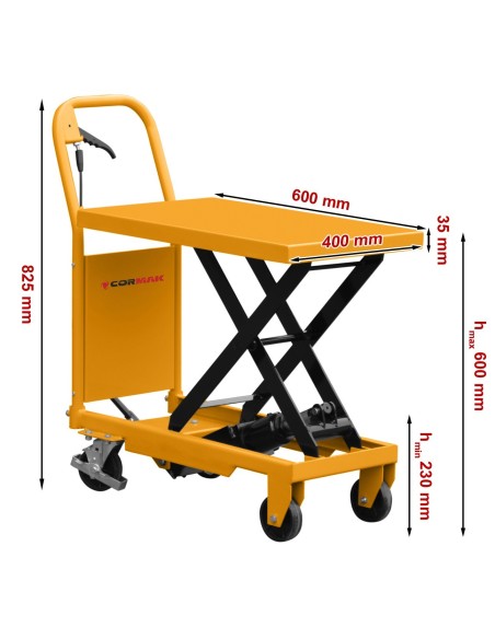 Masa cu lift mobila hidraulica Cormak TA15 - dimensiuni