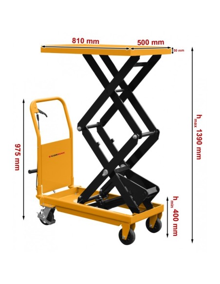 Masa cu lift mobila hidraulica Cormak TA3510 - dimensiuni de gabarit