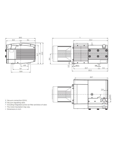 Pompa de vacuum pentru router CNC, Becker 7,5 kW - dimensiuni