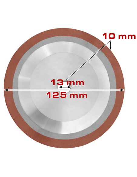 Diametru interior disc: 13 mm
Diametru exterior disc: 125 mm
Strat carbura: 10 mm
Grosimea discului la prindere: 8 mm