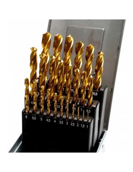 Set burghie HSS-E cobalt TiN pentru metal, 25 piese