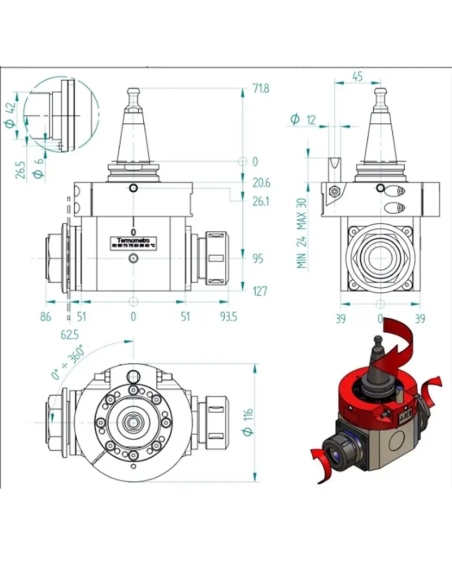 Agregat CNC ISO30 cu 2×ER32 și fierăstrău de precizie