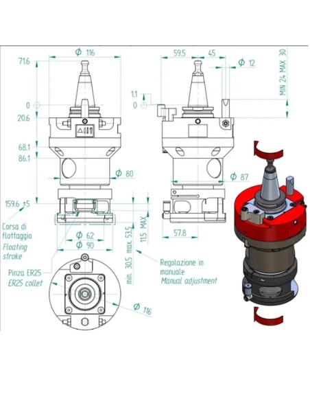 Agregat CNC ISO30 ER32 cu compensare pentru frezare precisă