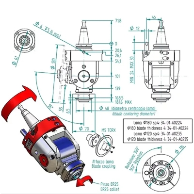 Agregat unghiular CNC ISO30/ER25 cu reglaj 0–180° 2