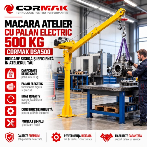 Macara atelier cu palan electric 500 kg – CORMAK DSA500
