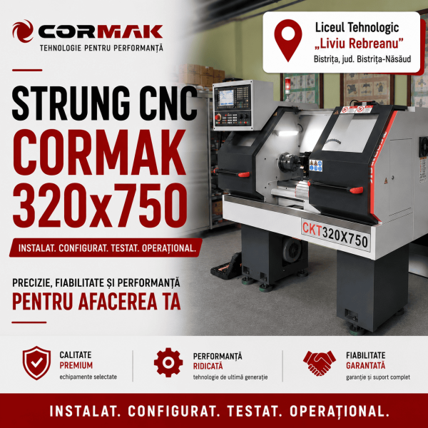 Punerea in functiune a strungului CNC CORMAK 320x750 la Liceul Tehnologic „Liviu Rebreanu”