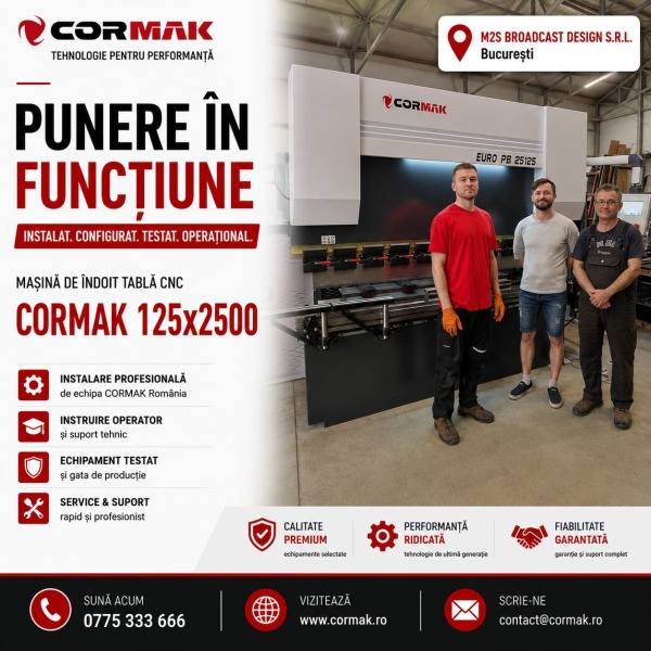 Punere in functiune masina de indoit tabla CNC CORMAK 125x2500 – M2S BROADCAST DESIGN S.R.L.