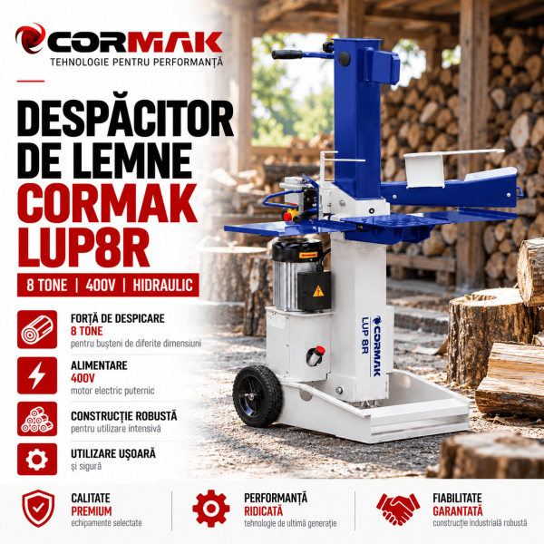 Despicător lemne 8 t CORMAK LUP8R 400V – Ghid tehnic