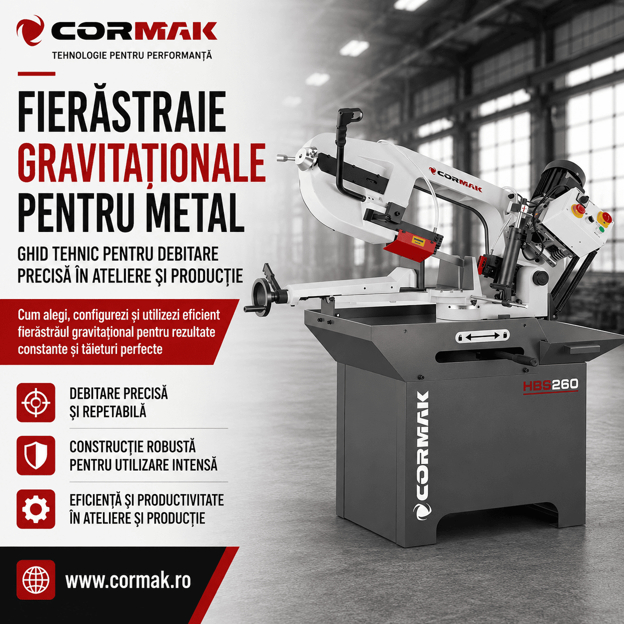 Ferastraie gravitationale pentru metal - Ghid tehnic pentru debitare precisa in ateliere si productie